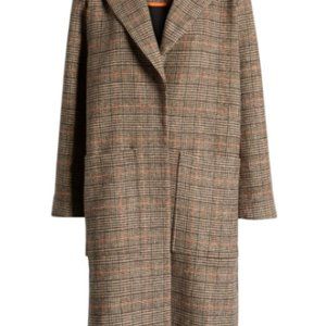 Something Navy Patch Pocket Plaid Coat - XS